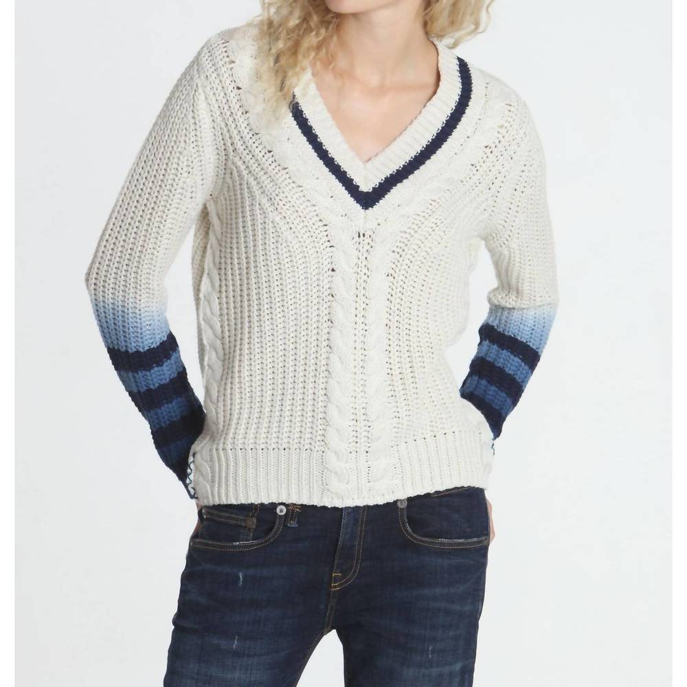 NEW LABEL+THREAD dip dyed vee sweater in ecru